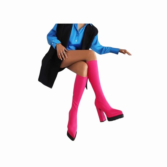 Women's Platform knee high Boots - Chunky Heel, Knee High, Size Womens 6.5 - Picture 3 of 5